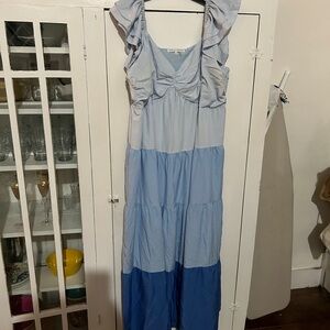 English Factory Light Blue and Dark Blue Maxi Dress